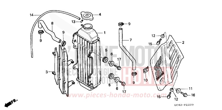KUEHLER (RF/R2F/RG/R2G/RH) von CR80R "große Räder" FLASH RED (R119) von 1986
